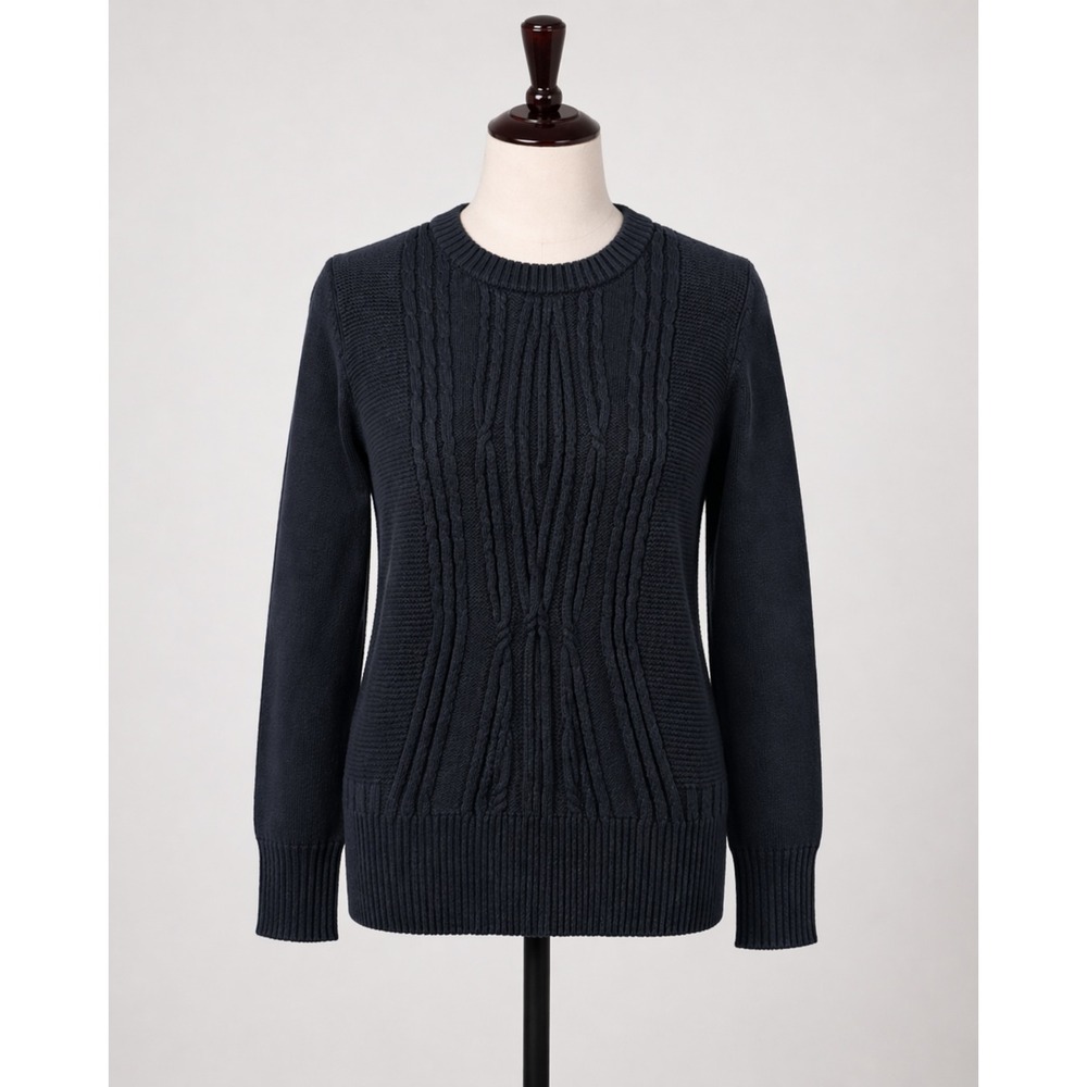 NWT Attitudes by Renee Womens Black Cable Knit Crew Neck Sweater Large